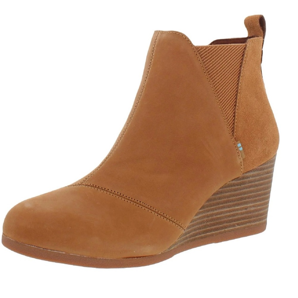 TOMS Kelsey Wedge Booties Tan Oiled Nubuck Suede Size 11 NWT‎ In Box